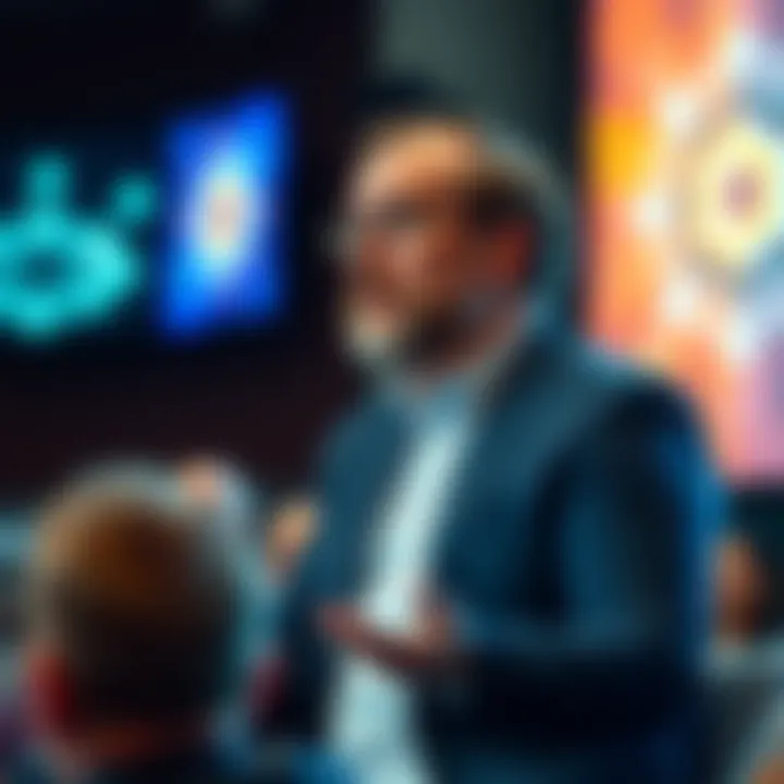 Charles Hoskinson giving a speech about Cardano at a conference, with an audience listening