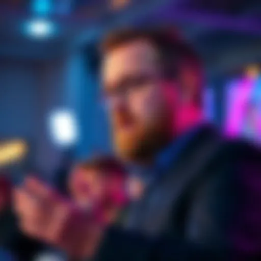 Charles Hoskinson sharing insights on cryptocurrency trends during a nighttime event