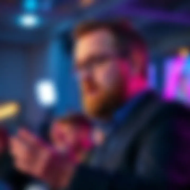 Charles Hoskinson sharing insights on cryptocurrency trends during a nighttime event