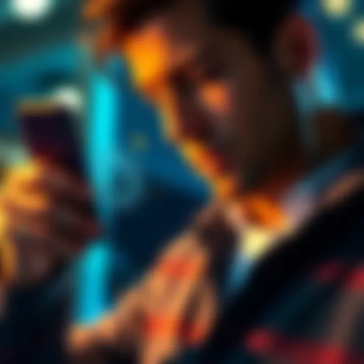 Charles Schwab Bitcoin Access A person looking at a smartphone with Bitcoin graphics, representing Charles Schwab's new cryptocurrency investment option.