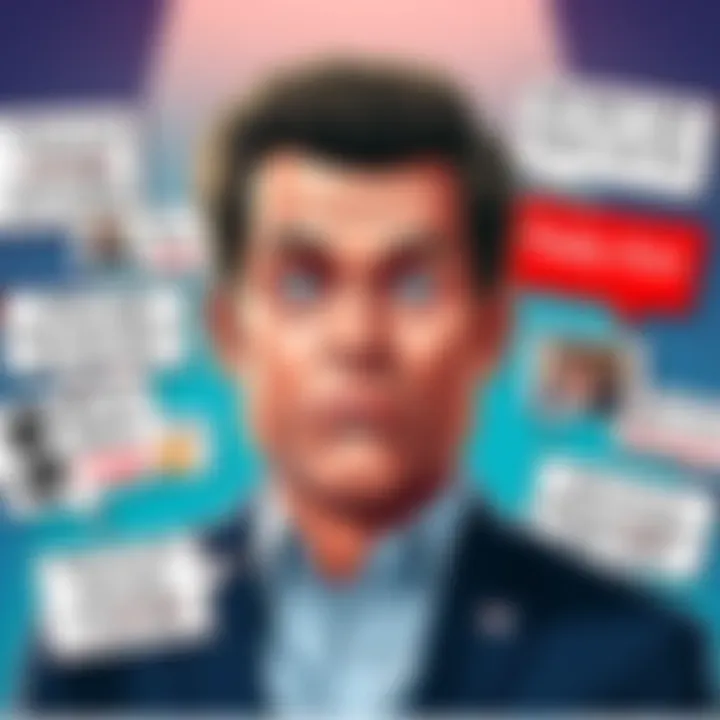 A cartoonish depiction of Charlie Kirk with exaggerated features, surrounded by text bubbles of popular memes about him.