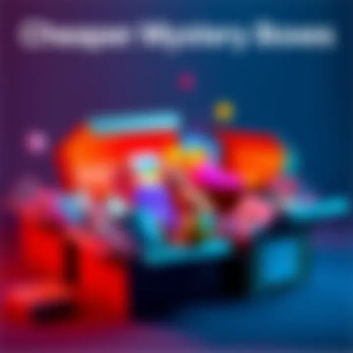 A collection of open mystery boxes filled with various colorful items and surprises