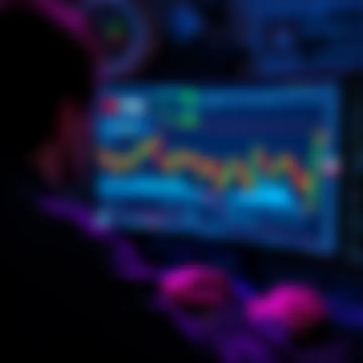 A person looking at a computer screen displaying fluctuating cryptocurrency prices and charts, focused on monitoring their investments