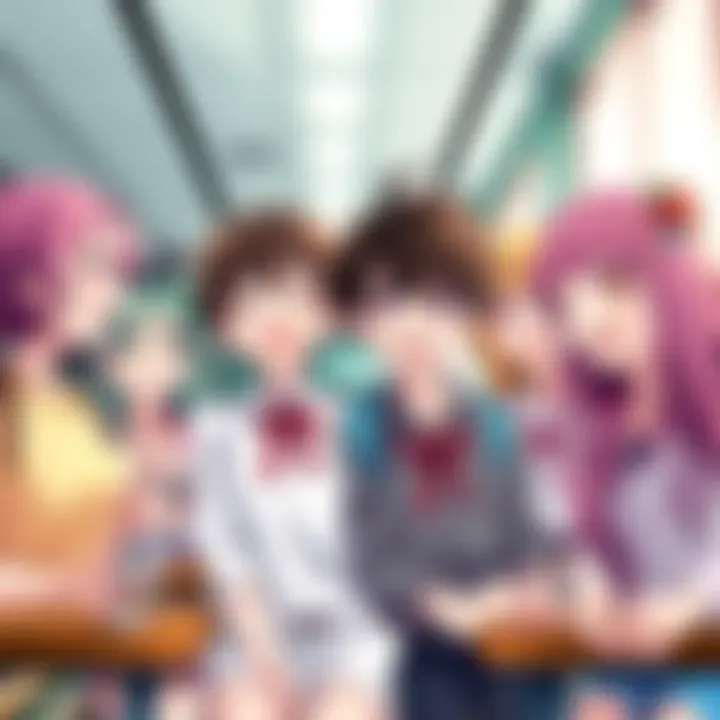 Cheerful anime characters enjoying school life A group of happy anime characters laughing and having fun in a school setting, embodying friendship and lightheartedness.