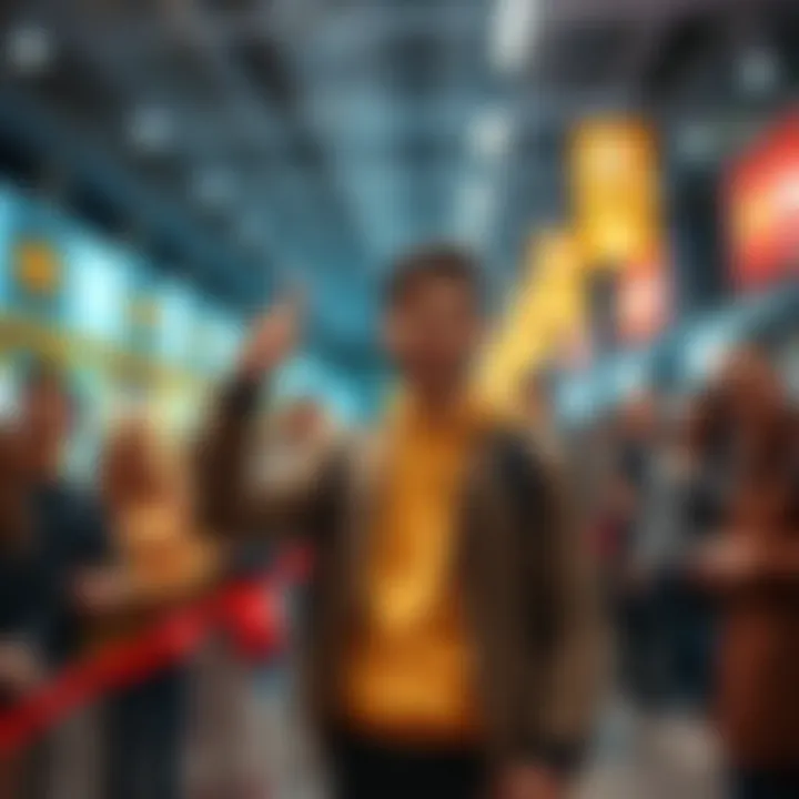 A cheerful individual standing in line with a big smile, giving a thumbs up to express gratitude to fans