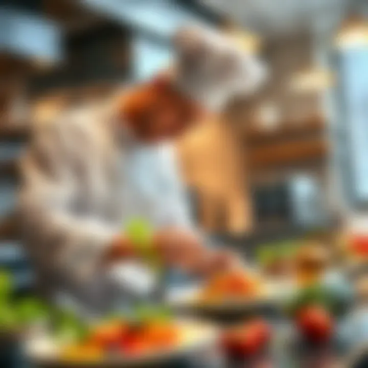 Chef Cooking a Meal A chef skillfully preparing a gourmet dish in a modern kitchen, showcasing fresh ingredients and cooking techniques.