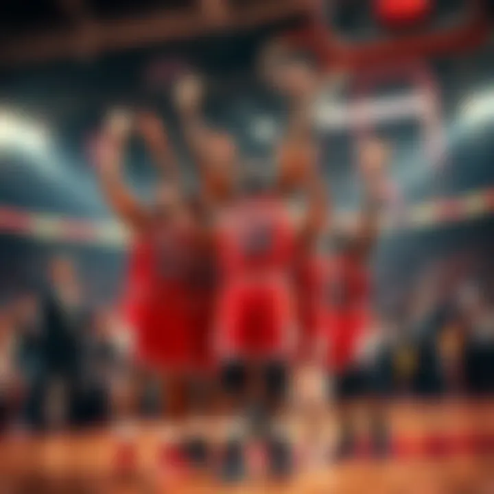 Chicago Bulls players celebrating a thrilling win on the court, showcasing their teamwork and energy