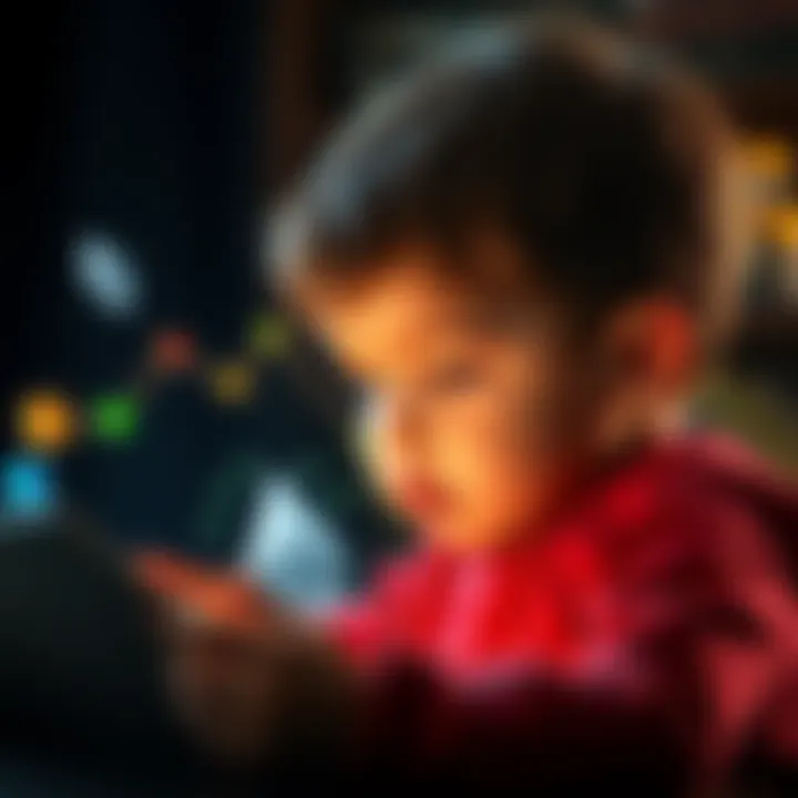 Child Learning About Ethereum A child looking at a simple illustration of Ethereum, with colorful blocks and lines representing blockchain technology