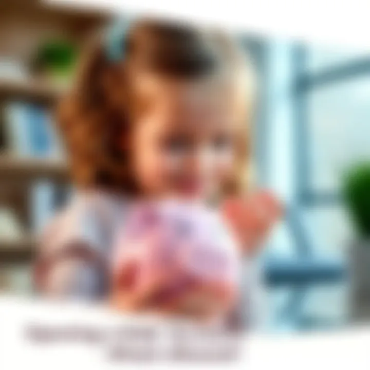 Child with a Piggy Bank A young girl happily holding a colorful piggy bank and looking at it, representing savings and a kids' bank account.
