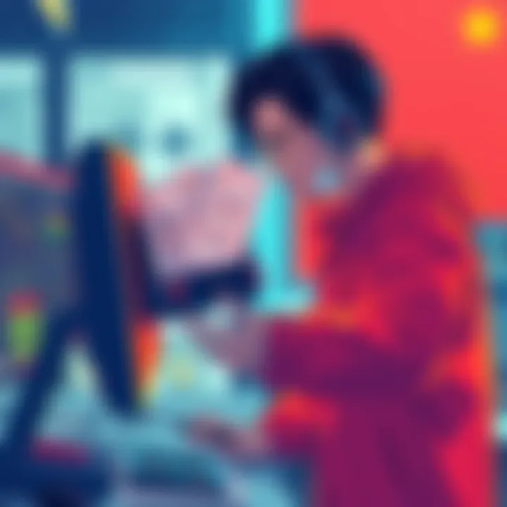 Illustration showing a Chinese tech worker taking files from an American AI model while looking at a computer screen, symbolizing theft of technology.