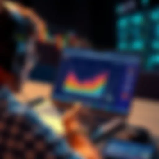 A person analyzing various crypto platforms on a laptop, looking at graphs and fees related to Bitcoin transactions.
