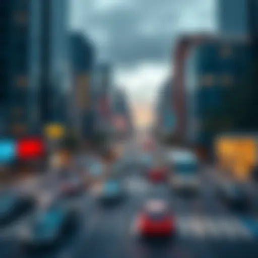 A busy city intersection showcasing high traffic and potential investment parcels