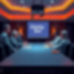 A group of government officials discussing the Clarity Act in a conference room, with documents on the table and a projector displaying the Act's key points.