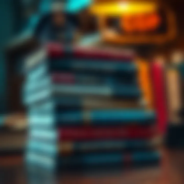 A stack of classic novels featuring iconic police characters, evoking nostalgia and charm.