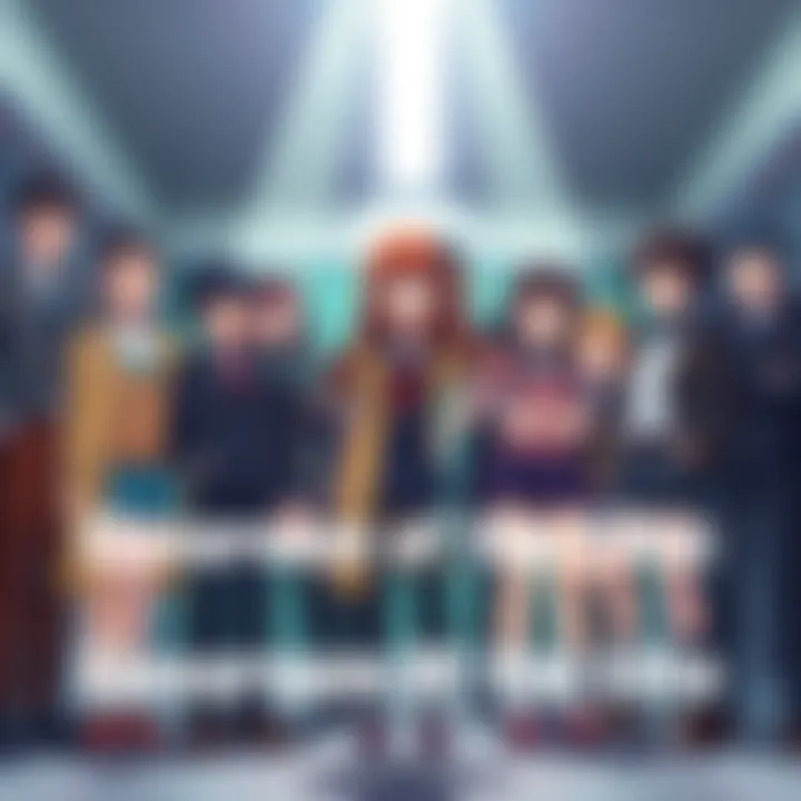 Classroom of the Elite Anime Characters A group of characters from Classroom of the Elite standing together, showcasing their unique outfits and expressions, set in a school environment.