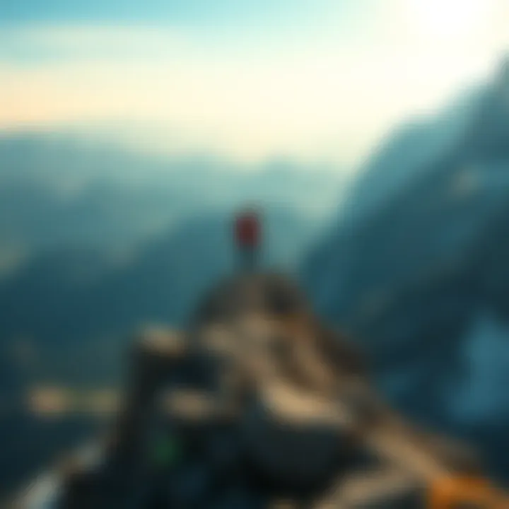 A determined individual climbing a steep mountain, representing the journey of hard work and perseverance toward achieving goals.