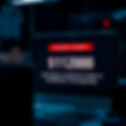 A computer screen displaying a warning about an account closure with a $1200 balance, highlighted in red. Frustrated person in the background looking at the screen.