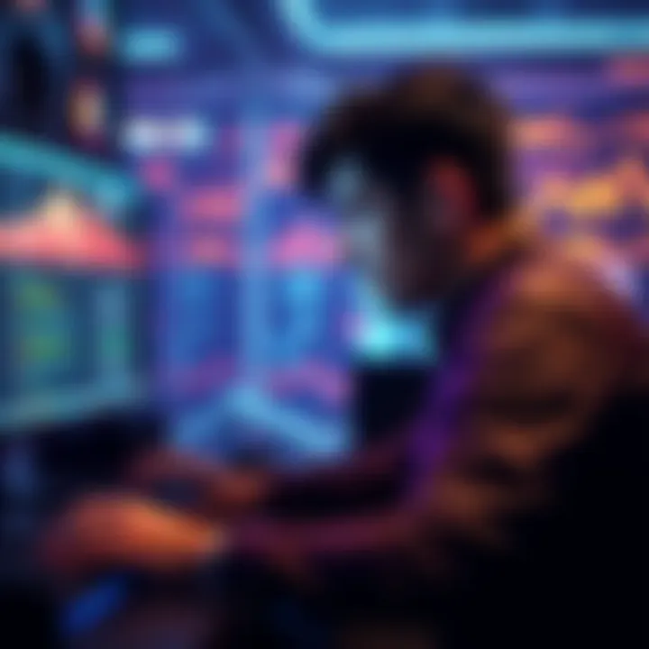 Individual focused on computer screen, using scripts for VPS cloud mining of Monero