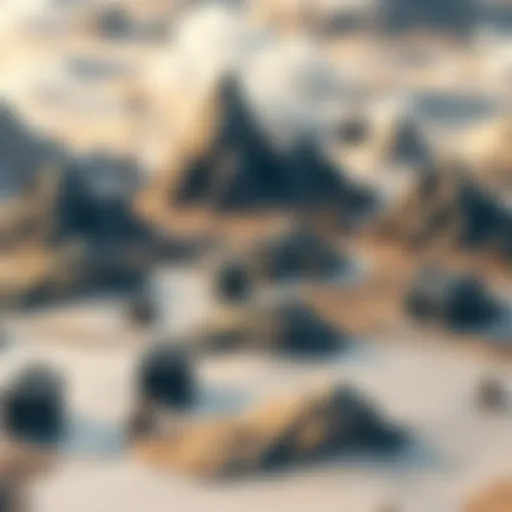 A visual representation of rare, epic, and legendary land parcels grouped together in a game setting, highlighting unusual patterns in their arrangement.