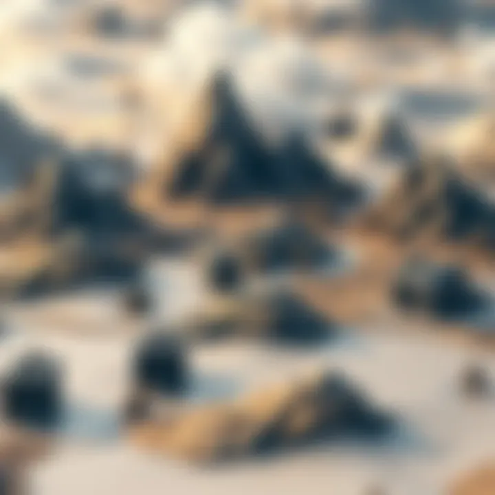 A visual representation of rare, epic, and legendary land parcels grouped together in a game setting, highlighting unusual patterns in their arrangement.