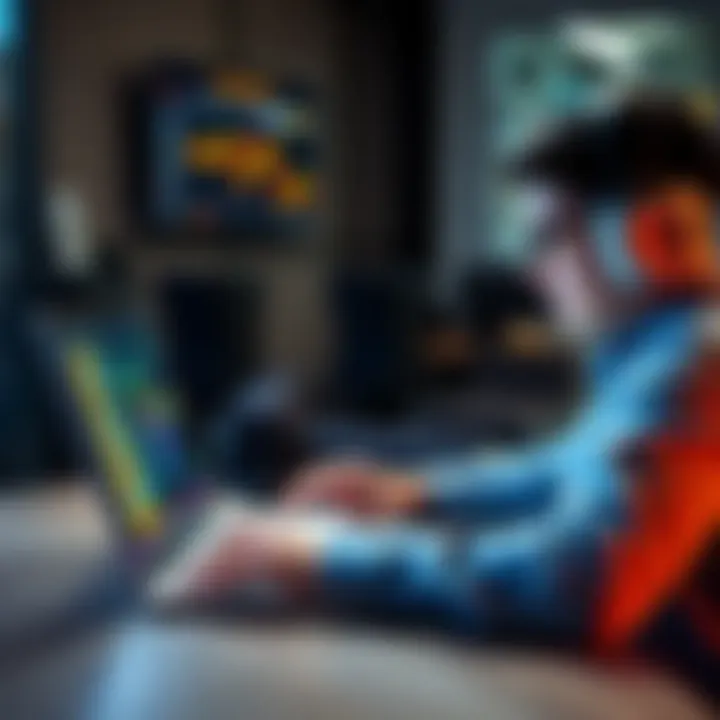 A person working on a laptop, optimizing a website's content management system for better search performance