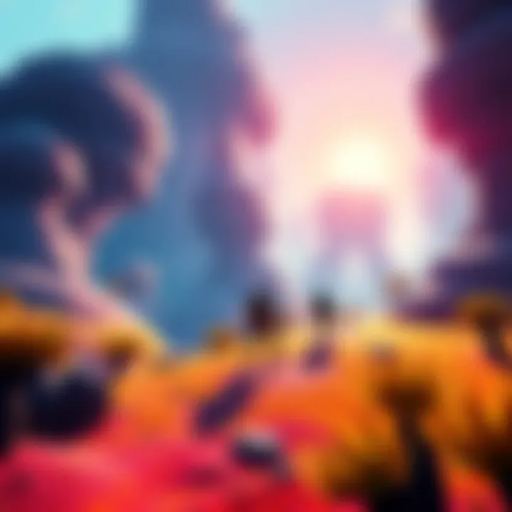 Two players exploring a colorful alien landscape in Spore's Creature Stage, showcasing their creatures interacting together.