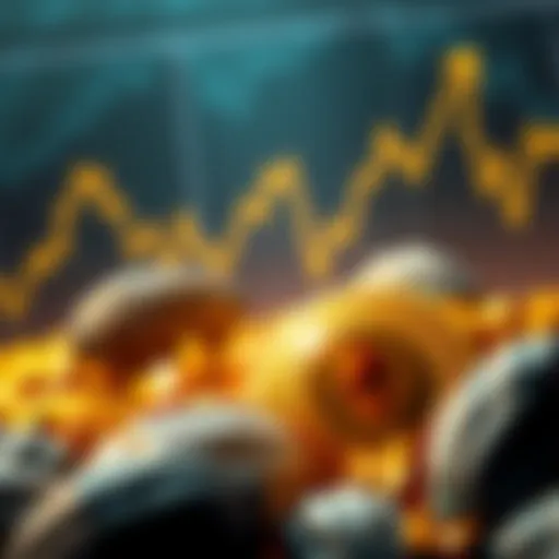 Graph showing rise in cocoa and gold values with Ethereum decline in the background