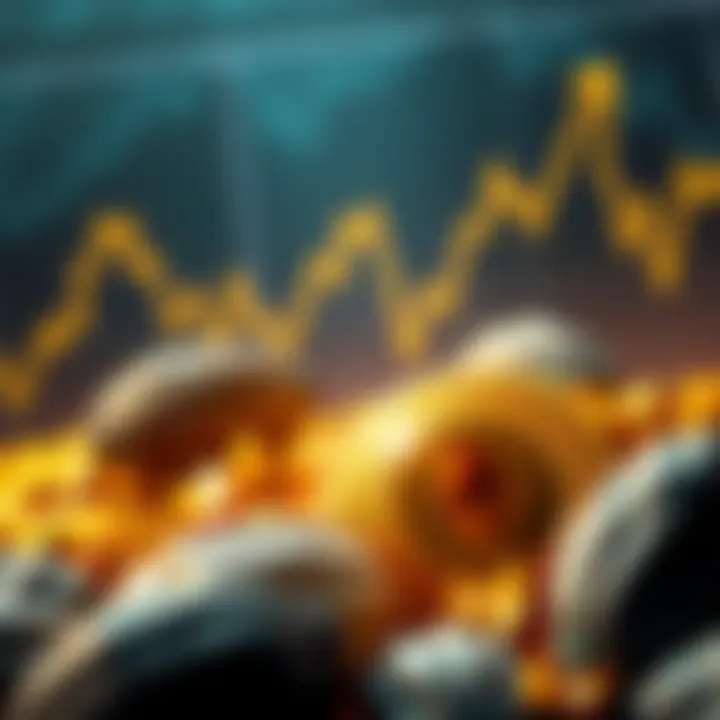 Graph showing rise in cocoa and gold values with Ethereum decline in the background