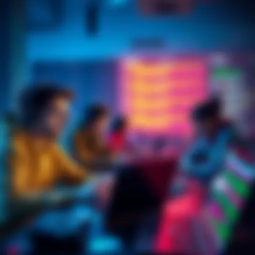 A group of people working together on laptops, participating in a virtual hackathon