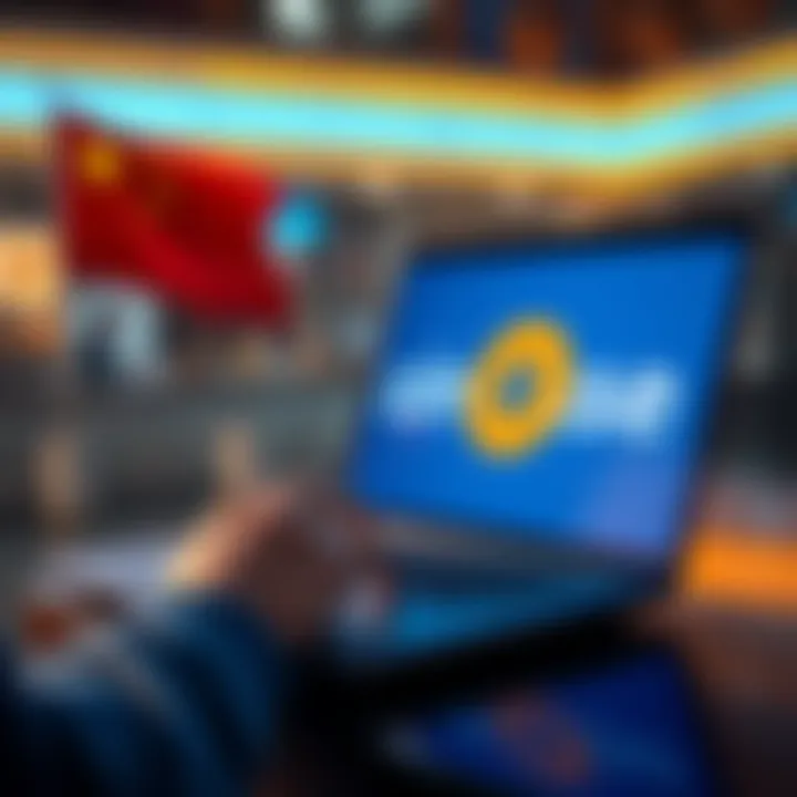 A person using a laptop with Coinbase's logo on screen, symbolizing the platform's expansion to Chinese users.