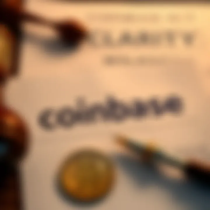 The Coinbase logo next to legal documents representing the CLARITY Act controversy