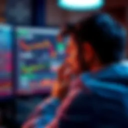 A person looking frustrated at a computer screen displaying Coinbase's complicated interface with charts and fees.