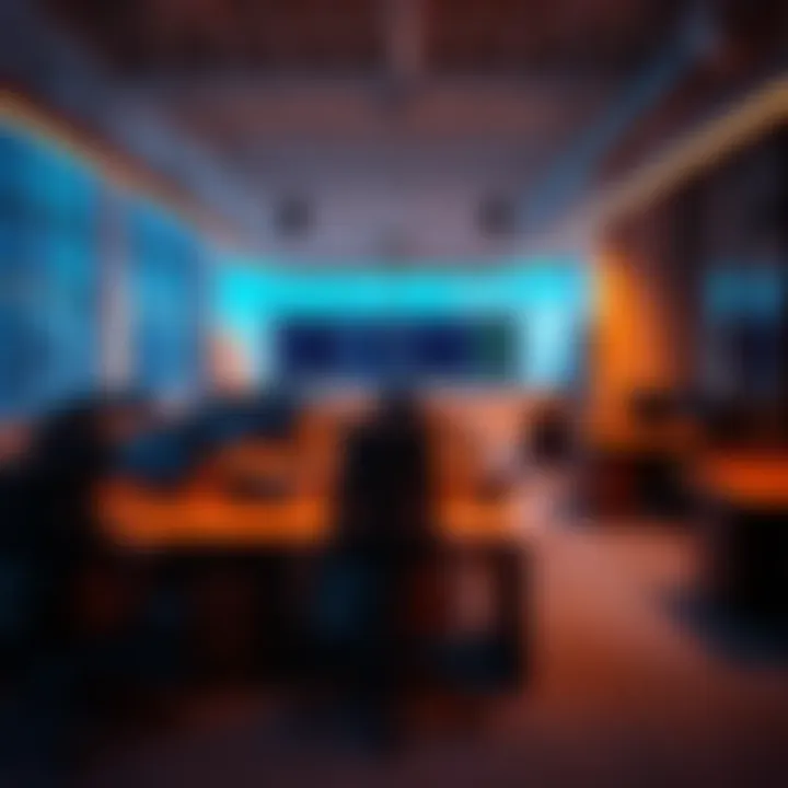 Inside a Coinbase office showing empty desks after layoffs, symbolizing workforce reduction