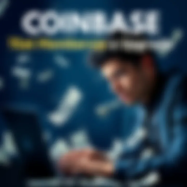 A person looking frustrated while using a laptop, surrounded by dollar bills to symbolize financial loss from a Coinbase membership upgrade