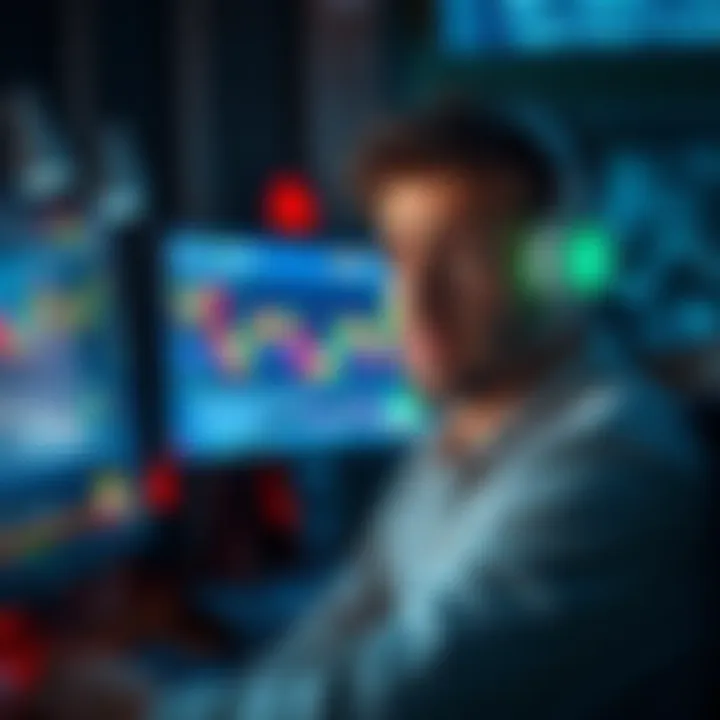 A worried Coinbase user looking at a computer screen with trading charts and AI symbols, expressing doubts about the safety of trading bots