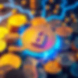 A collection of coins surrounded by a digital lock symbolizing security against quantum threats