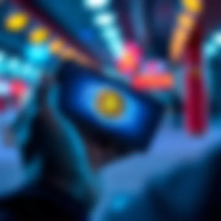 A person holding a cold wallet while looking at a Bitcoin logo on their phone screen, highlighting safe storage options for cryptocurrency.