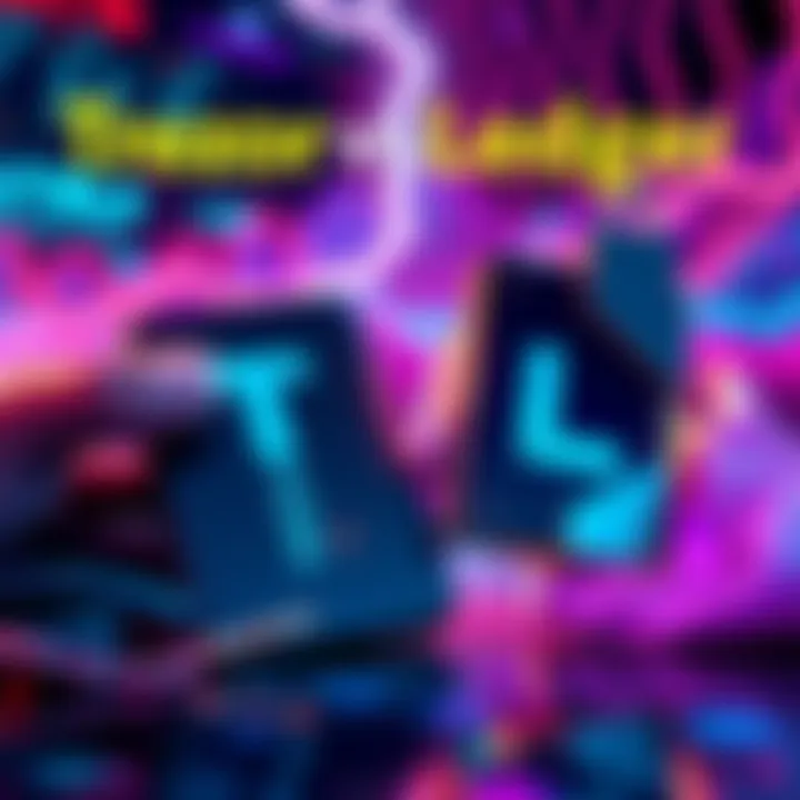 A visual comparison of Trezor and Ledger wallets illustrating their features and security aspects.