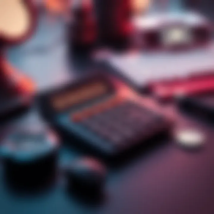 A COLDCARD device designed to look like a calculator, showcasing its sleek design and functionality, placed on a table with privacy-focused tools around it.
