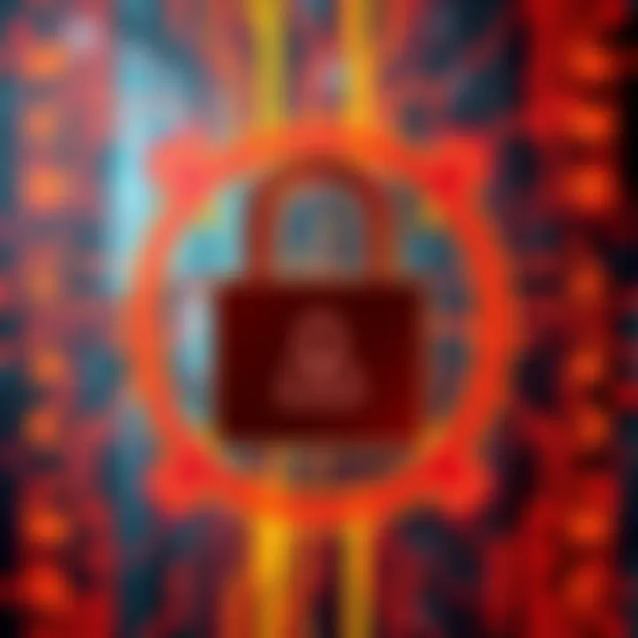 A warning sign with a digital lock being broken, symbolizing a cybersecurity breach in financial systems.