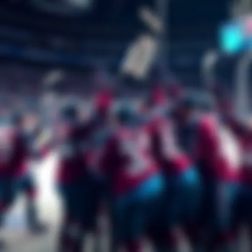 Colorado Avalanche players celebrating a goal during a game