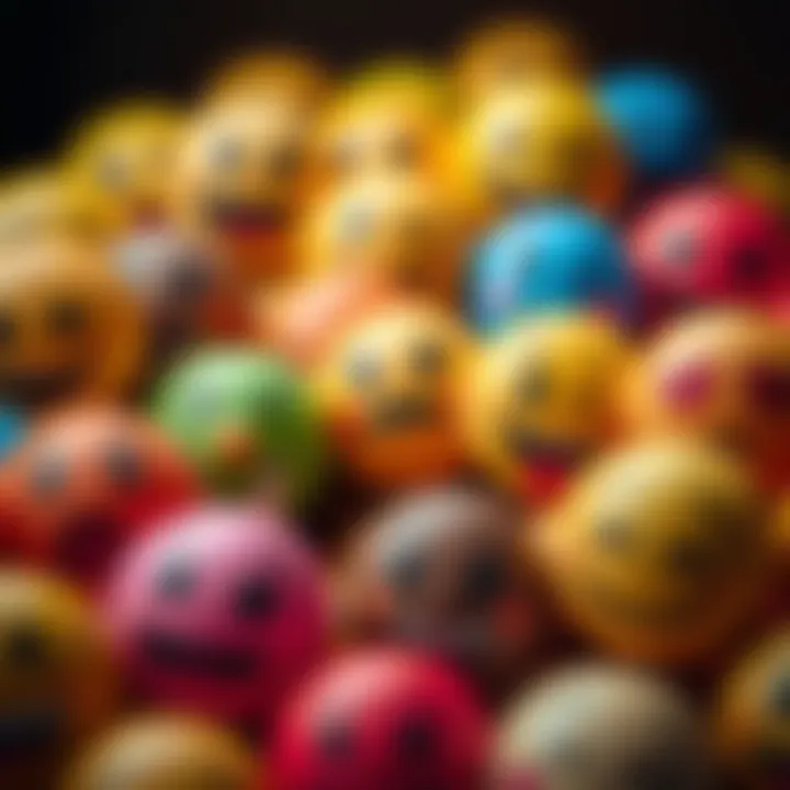 Colorful emojis expressing emotions A variety of emojis showing different emotions like happiness, sadness, and surprise, representing modern communication