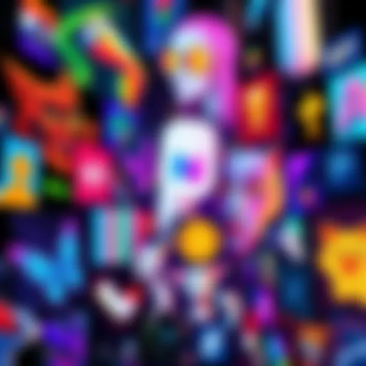 A digital collage of various colorful NFT artworks representing the future of the NFT market