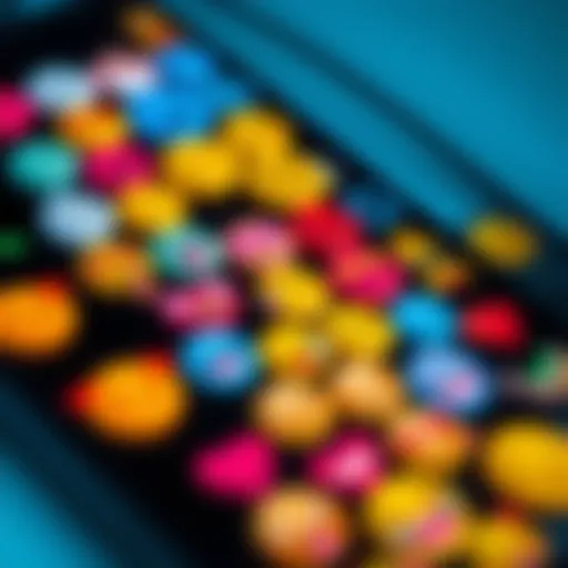 A close-up of various colorful emojis displayed on a smartphone screen, showing different expressions and symbols used in communication.