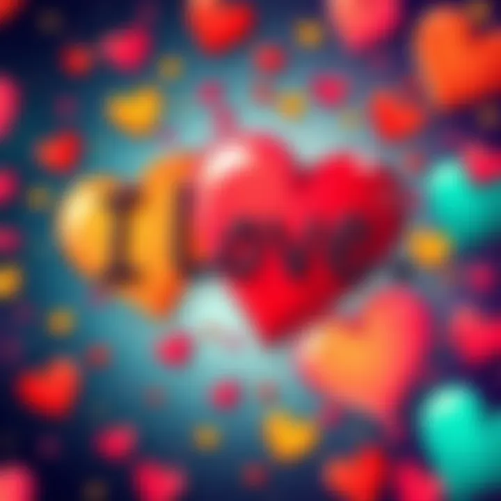 A colorful illustration featuring various hearts around the phrase 'I love ___', symbolizing personal interests and connections.