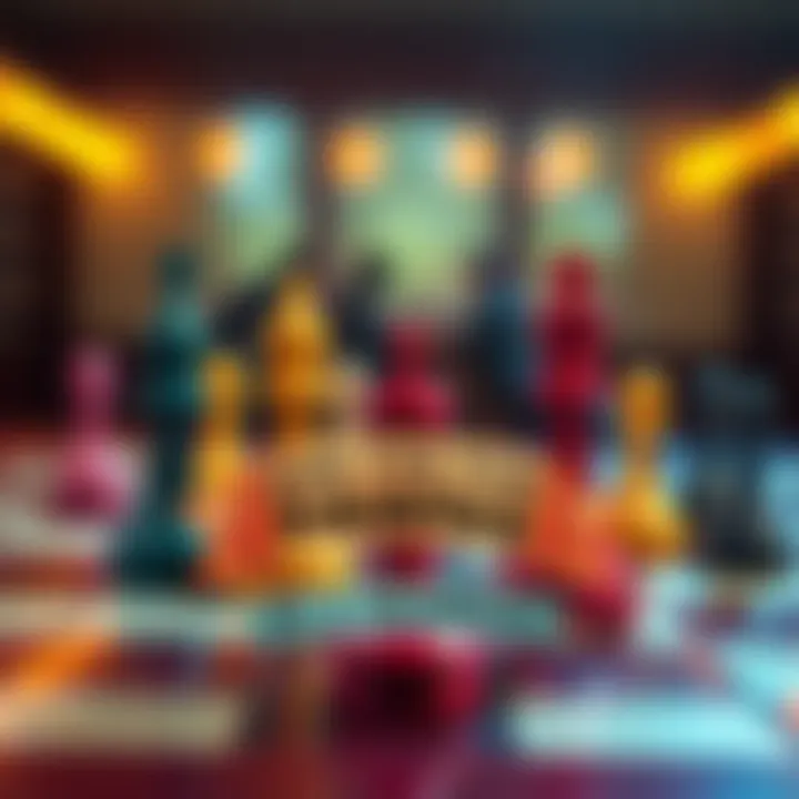 Colorful pawn pieces on a game board with a prize banner for a contest