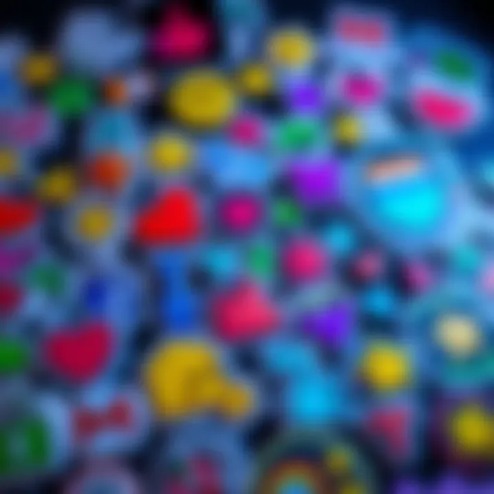 Colorful stickers for streamers A variety of colorful stickers featuring symbols and icons for streamers and creators, showcasing the potential for audience engagement.