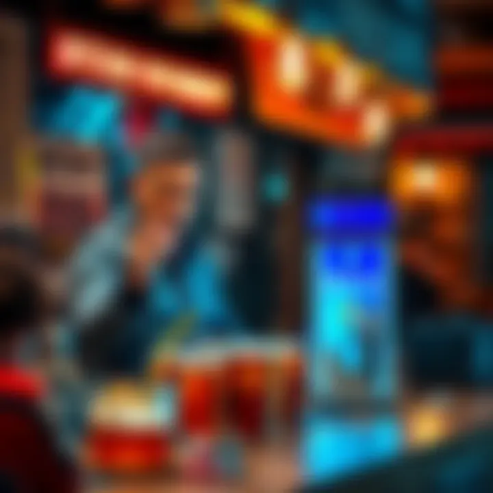 A local community member selling drinks with a Bitcoin payment option displayed, promoting awareness of cryptocurrency, with a small node setup in the background.