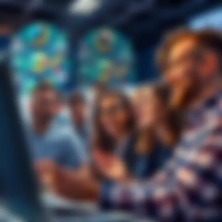 A group of people animatedly discussing digital currencies in an online forum, showcasing their excitement and concern over market fluctuations.
