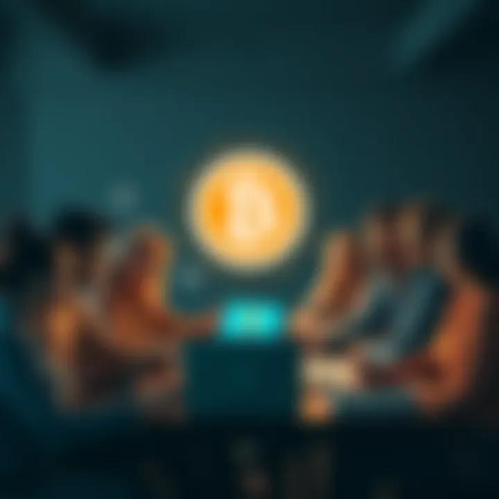 A group of diverse people working together, brainstorming ideas to recover Bitcoin from a hack involving Coinkite Coincard, with laptops and charts around them.